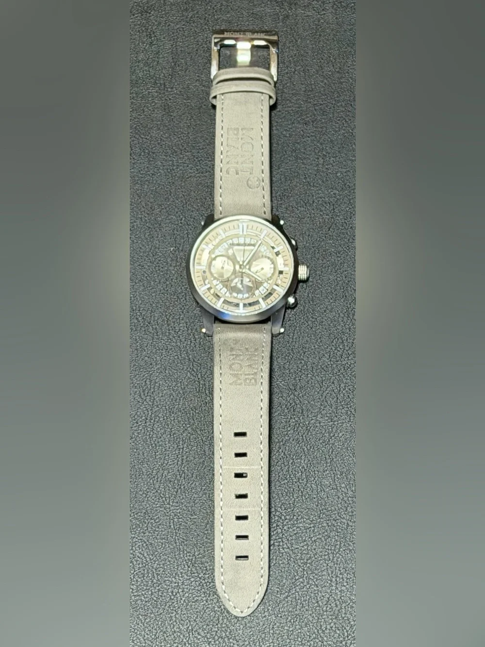 Montblanc Chronograph Men's Watch, Gray Dial Gray & Leather Band